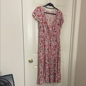 Floral Pink V-Neck Maxi Dress